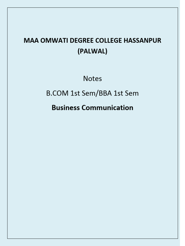 BBA 1st Year Business Communication Notes | PDF
