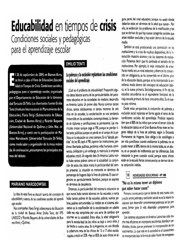 Educabilidad en Tiempos de Crisis | PDF