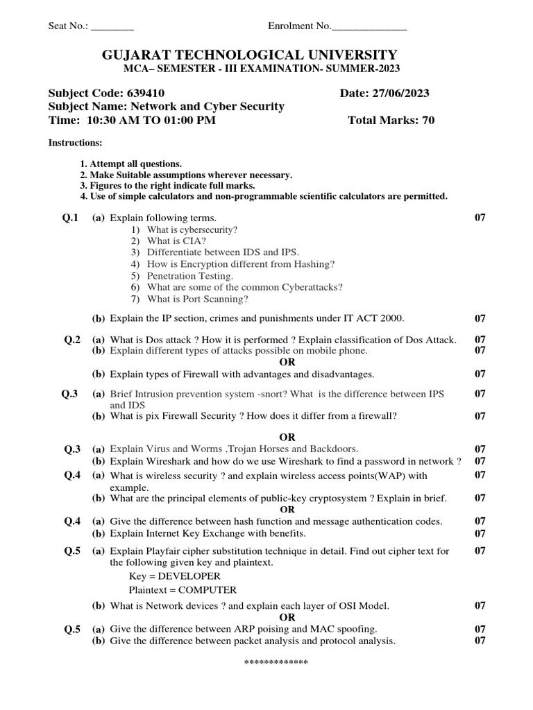 Cyber Security Exam Questions GTU 2023 | PDF | Computer Security | Security