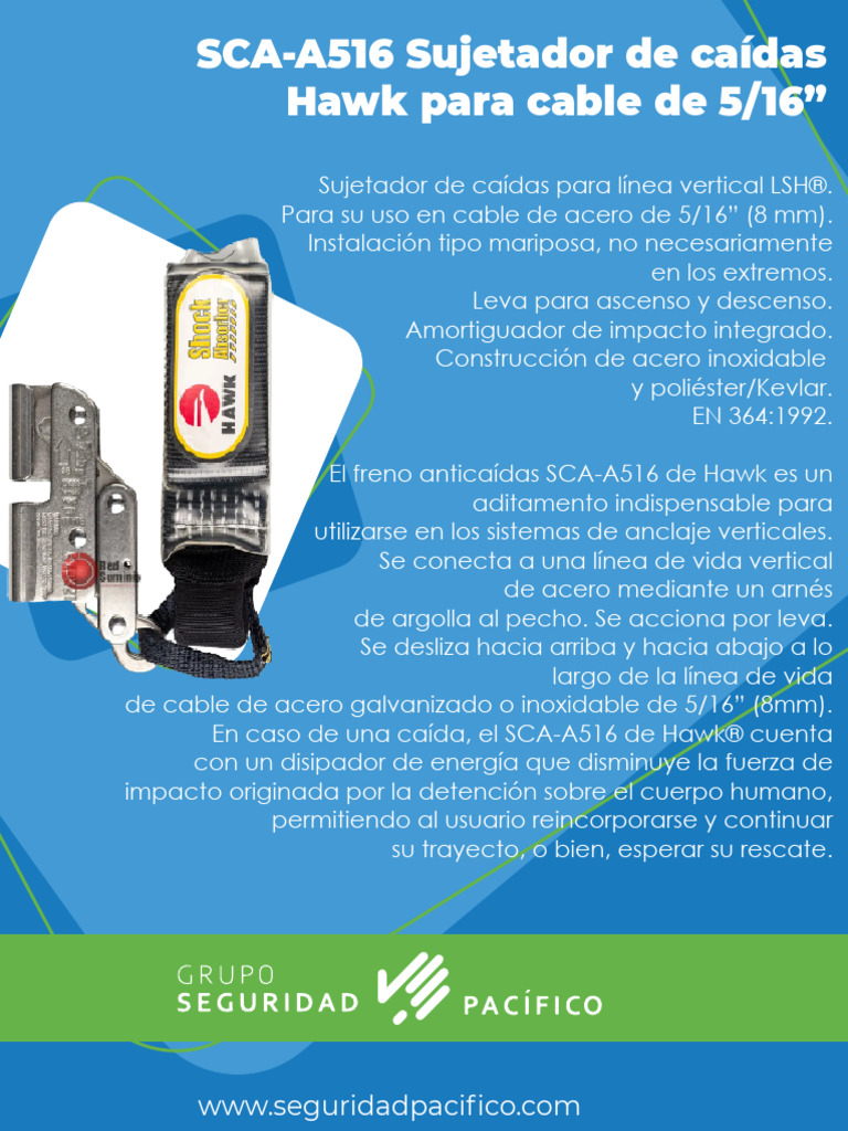 SCA A516 Sujetador de caídas Hawk para cable de 5 16 | PDF