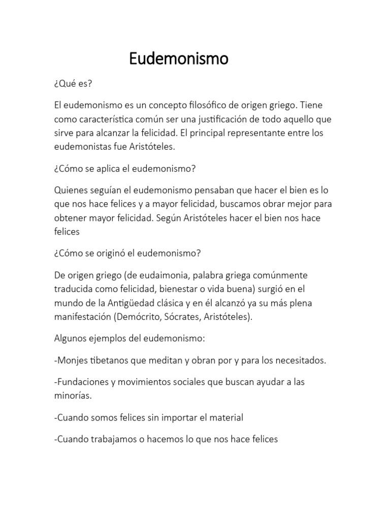 Eudemonismo: Definición y Ejemplos | PDF