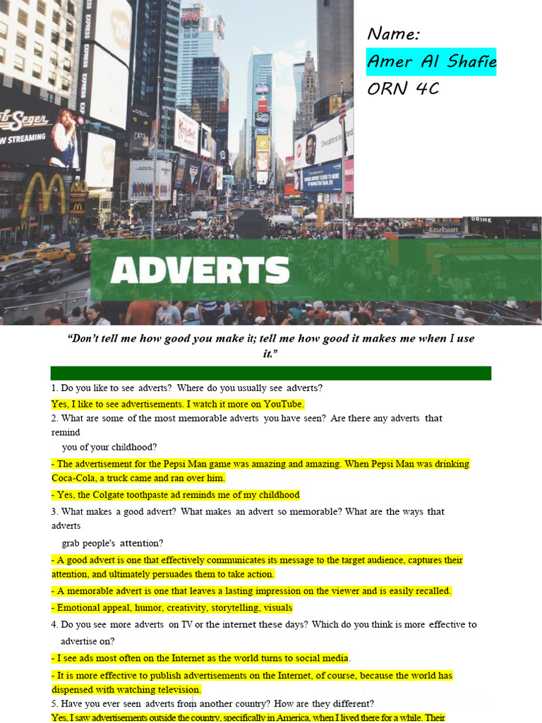 Advertising Insights & Engagement | PDF | Advertising | Television ...