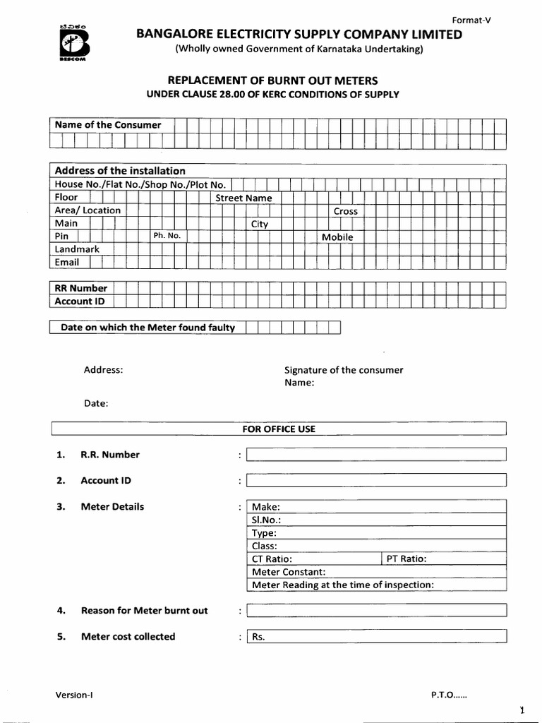 Form 5Replacement of Burnt Out Meters Download Free PDF Physical
