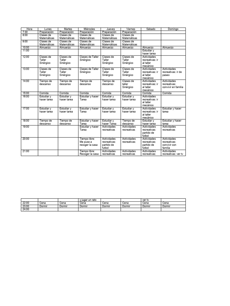 Horario Semanal de Clases y Actividades | PDF