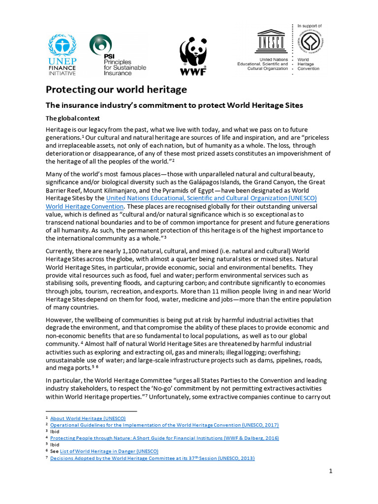 Protecting Our World Heritage | PDF | World Heritage Site | Sustainability