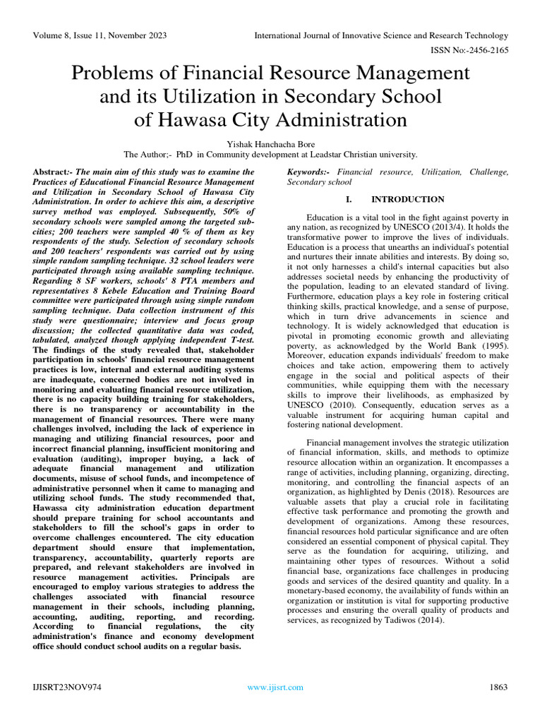Financial Management in Hawasa Schools | PDF | Internal Control ...