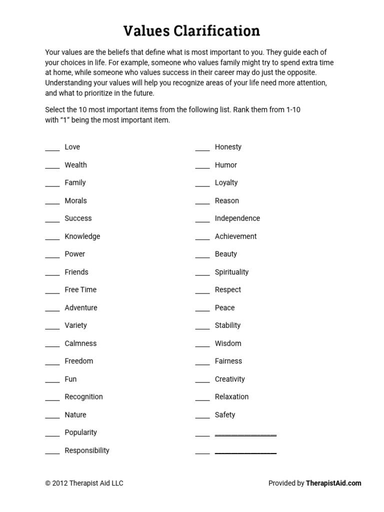 Values Clarification | PDF | Self-Improvement