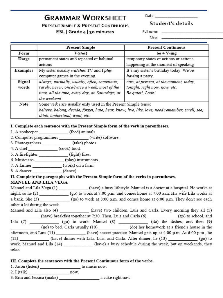 3 1 Present Simple Present Continuous Pdf