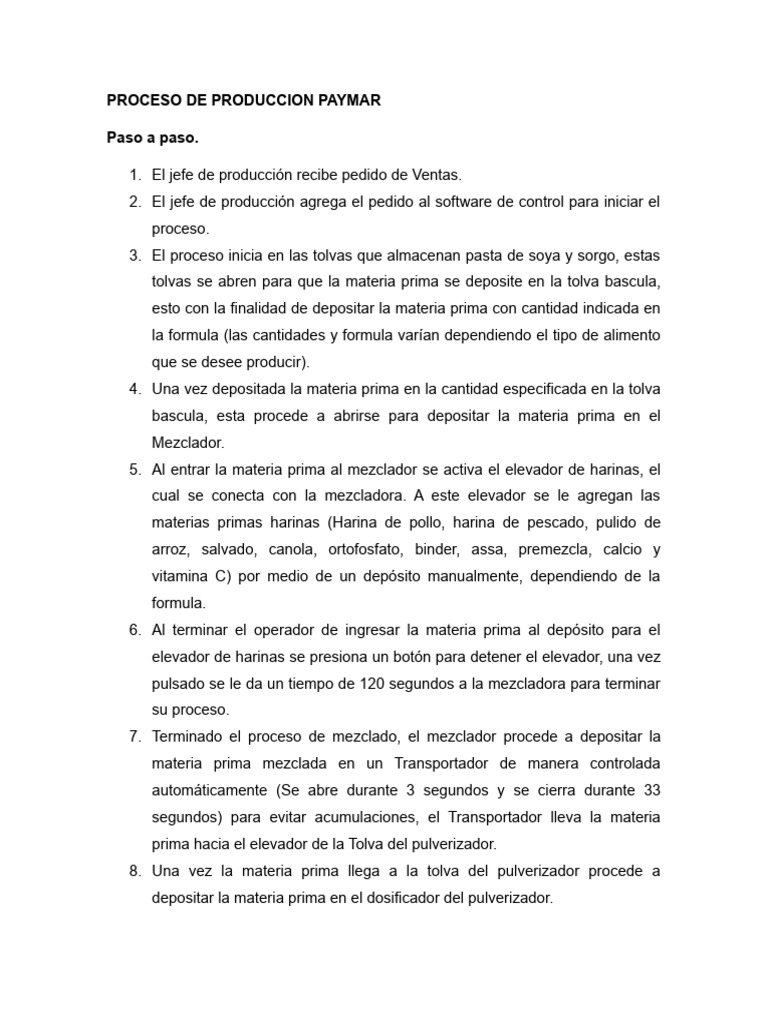 Proceso de Produccion Paymar | PDF | Importar | Temperatura