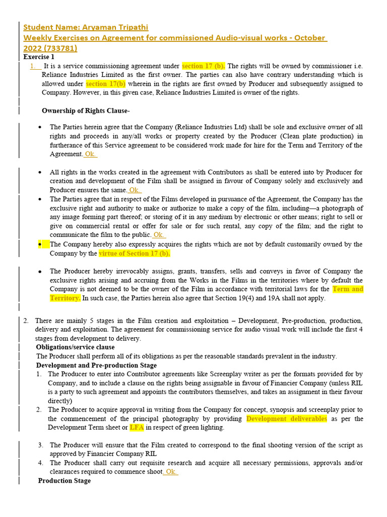 Audio Visual Commissioned Work PDF Breach Of Contract Business Law