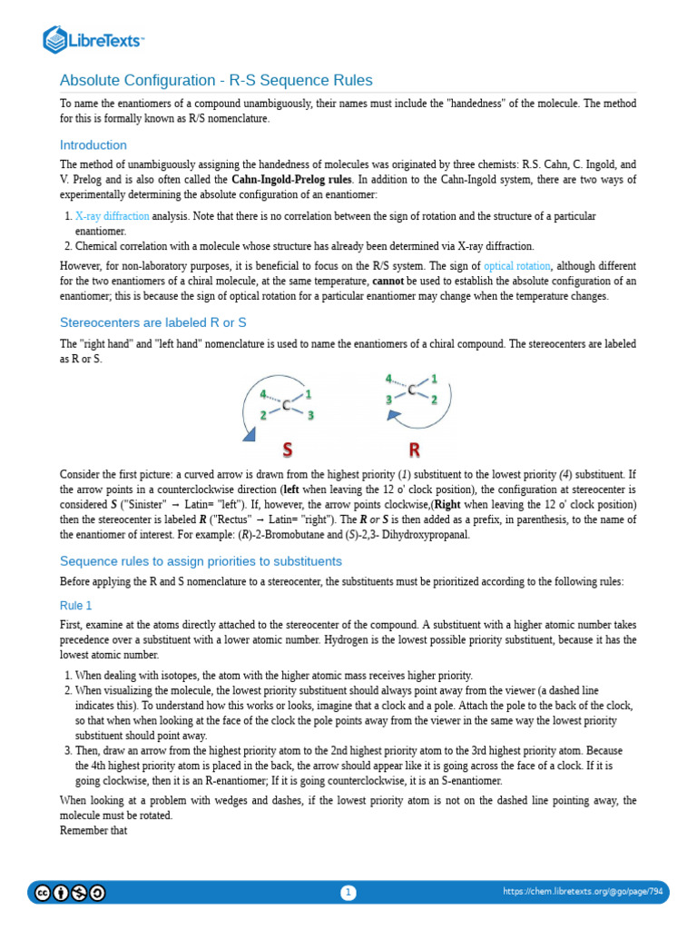 Absolute configuration r s sequence rules pdf chemistry physical
