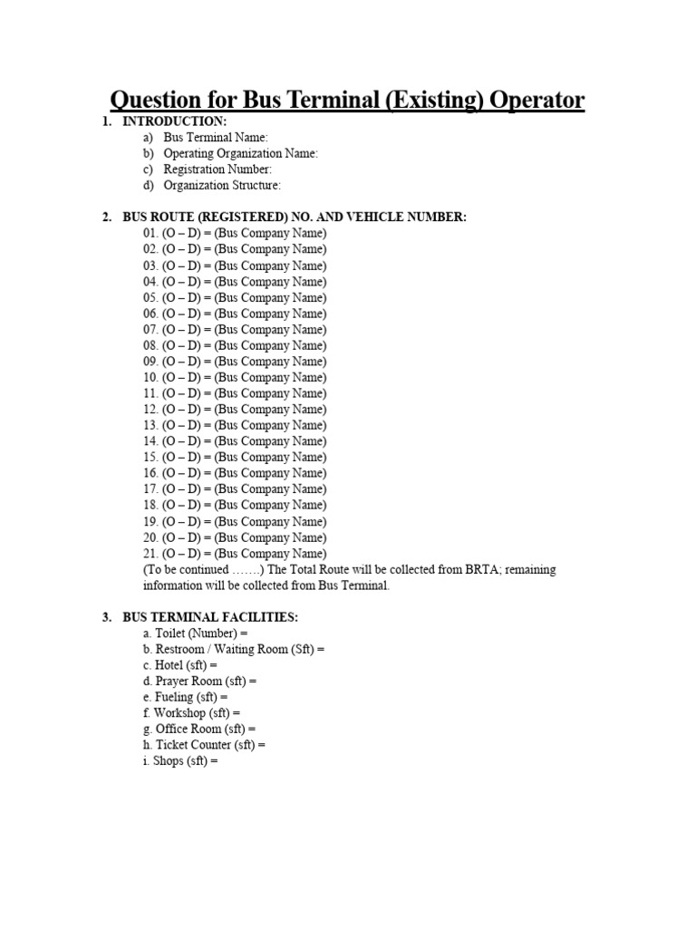 Bus Terminal Operator Survey | PDF