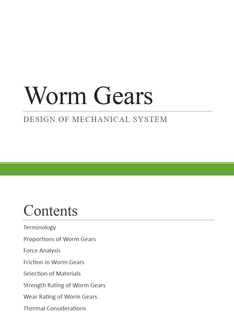 Worm Gears Design PDF Gear Friction