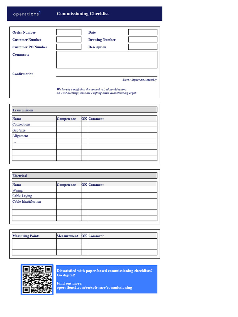Digital Commissioning Checklist Template | PDF