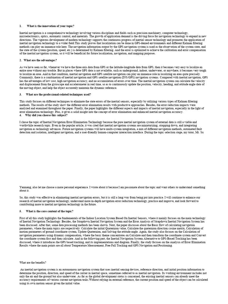 Answers 5 Questions PDF Inertial Navigation System Navigation