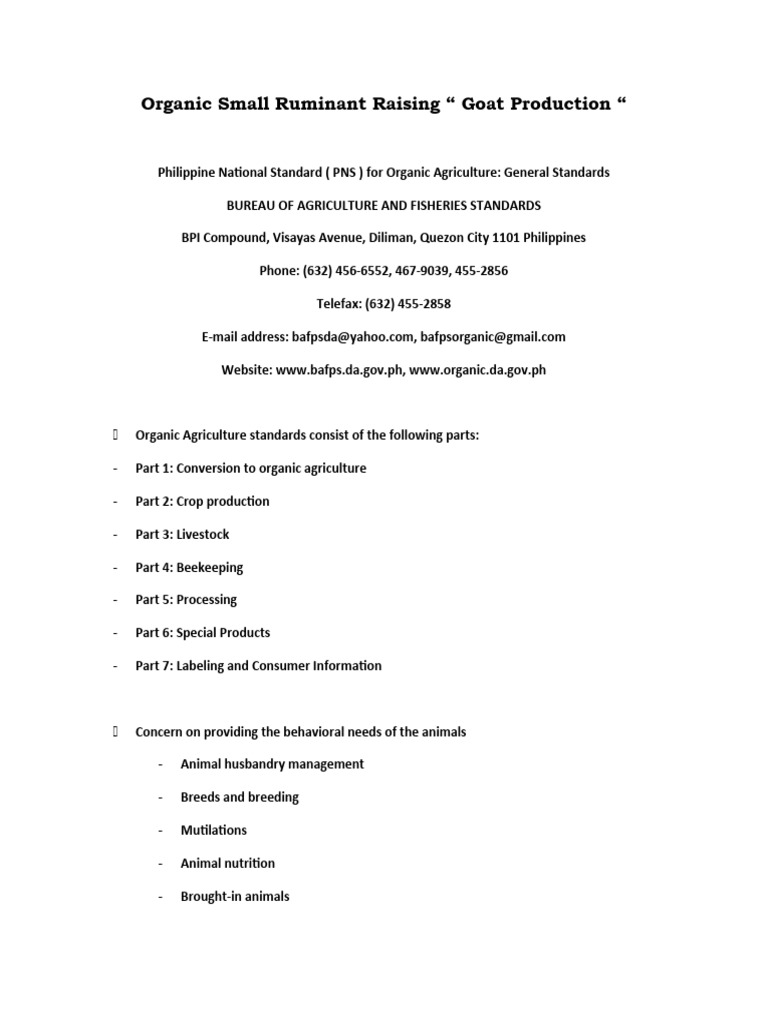 Organic Standards for Goat Production | PDF | Ruminant | Organic Compounds