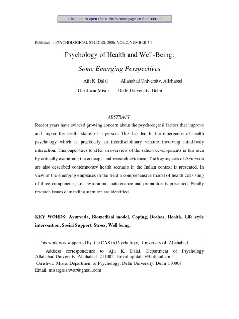 Health Psychology and Ayurveda Insights | PDF | Stress (Biology) | Ayurveda