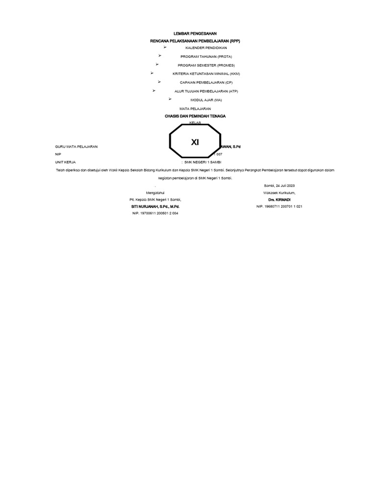 Lembar Pengesahan RPP SMK Sambi | PDF