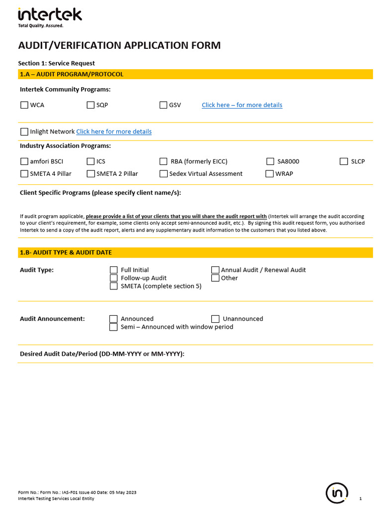 Intertek Audit Application Form | PDF | Employment | Audit