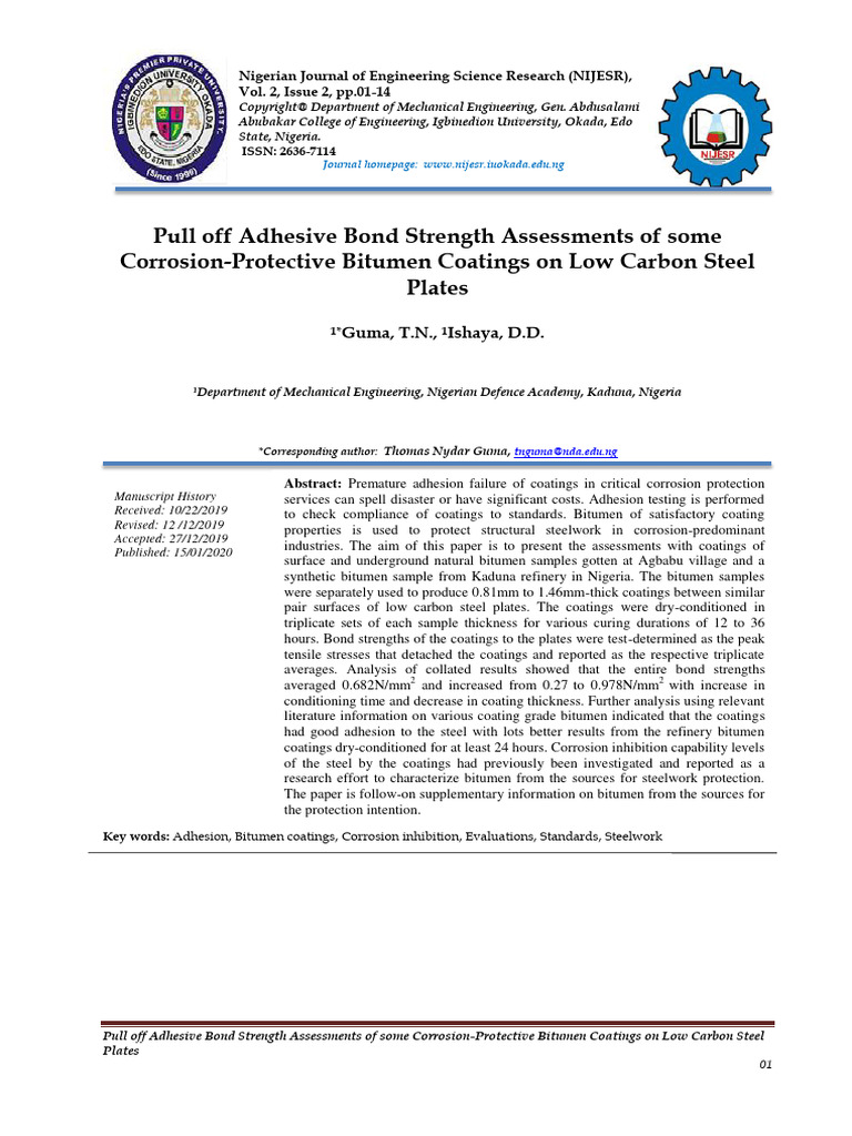 NIJERS 0202 Pull Off Adhesive Bond Strength Assessments o | PDF ...