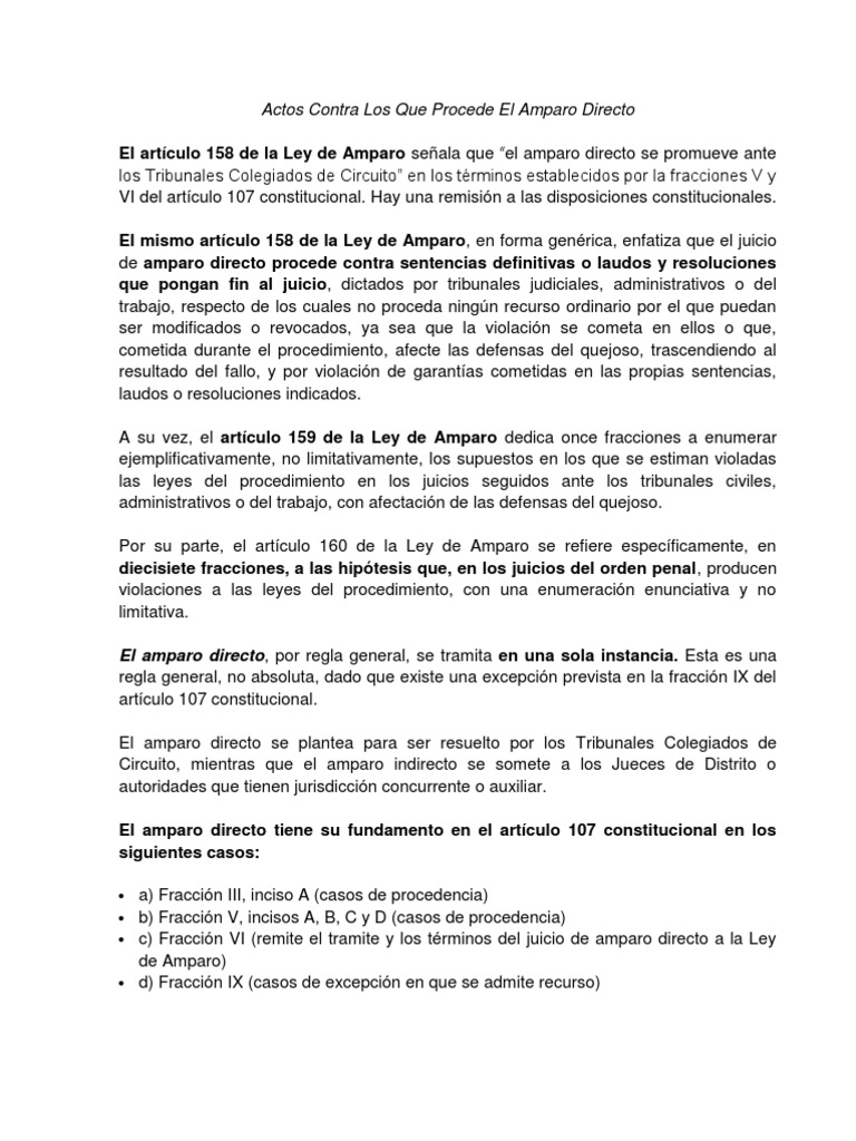 Actos Procedentes en Amparo Directo | PDF | Sentencia (Ley) | Jurisdicción
