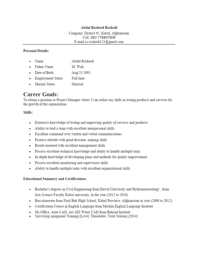 Abdul Rasheed CV | PDF | Concrete | Laboratories