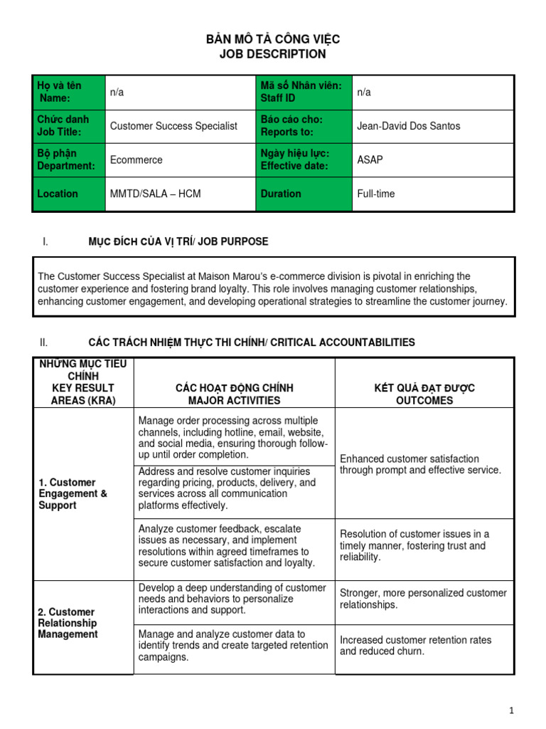 JD Customer Success Executive PDF Customer Relationship
