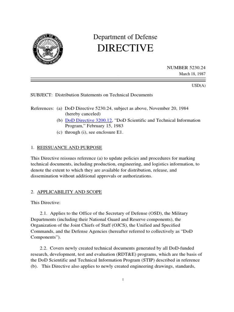 DoD Directive on Document Distribution | PDF | Classified Information ...