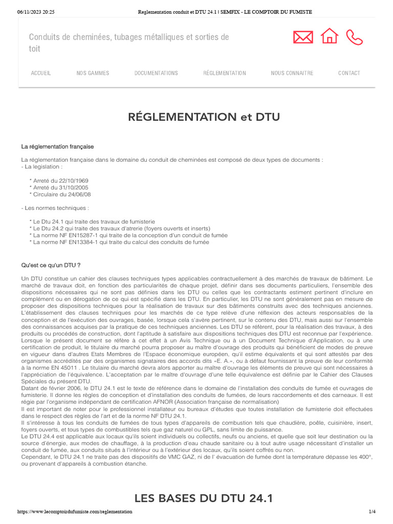 Réglementation DTU 24.1 des conduits de fumée | PDF | Code de la ...