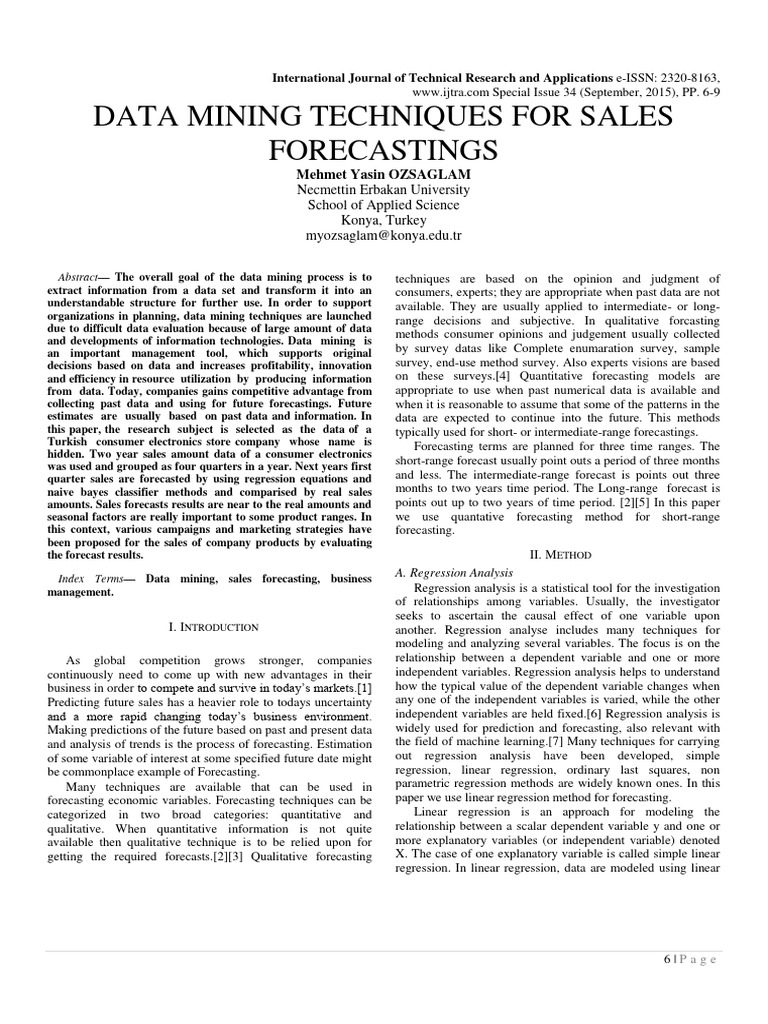 Sales Forecasting via Data Mining Techniques | PDF | Regression ...
