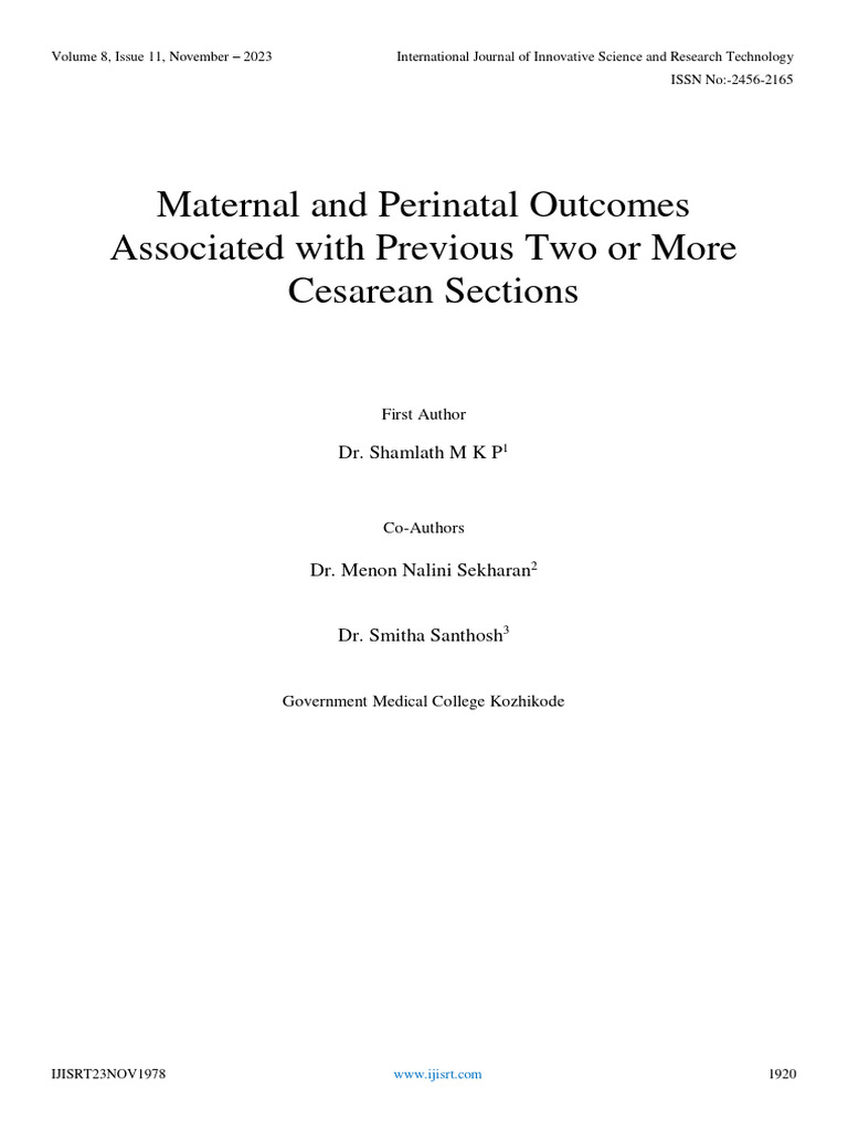 Maternal and Perinatal Outcomes Associated With Previous Two or More ...