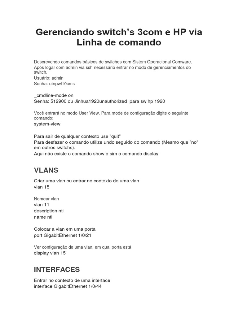 Comando Basicos Do SW Hp-3com | PDF | Sistema de Nomes de Domínio (DNS ...