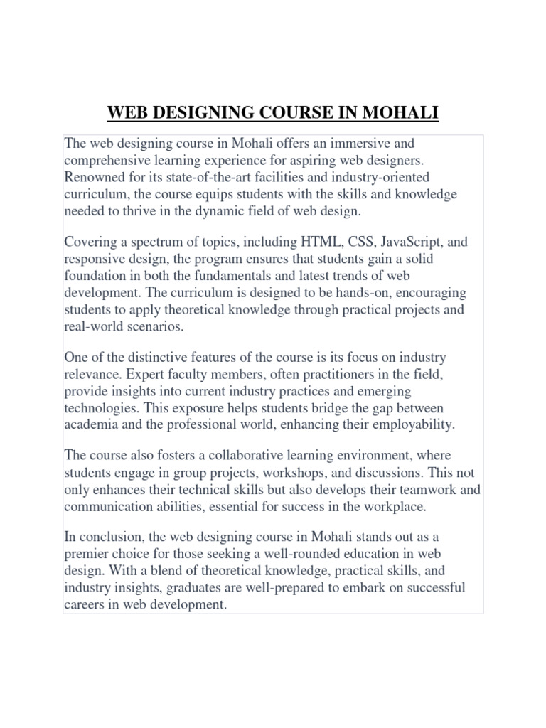 Web Design Course in Mohali | PDF | Web Design | World Wide Web