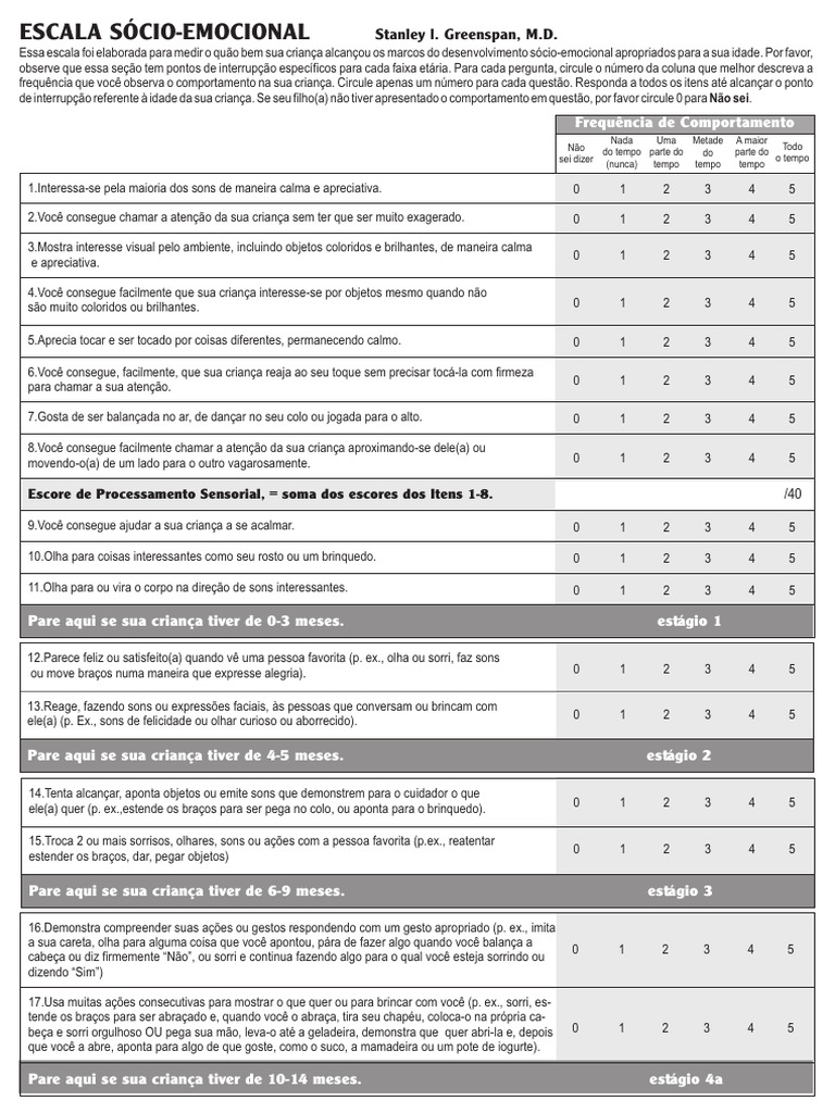 Escala de Desenvolvimento Sócio-Emocional | PDF | Comportamento ...