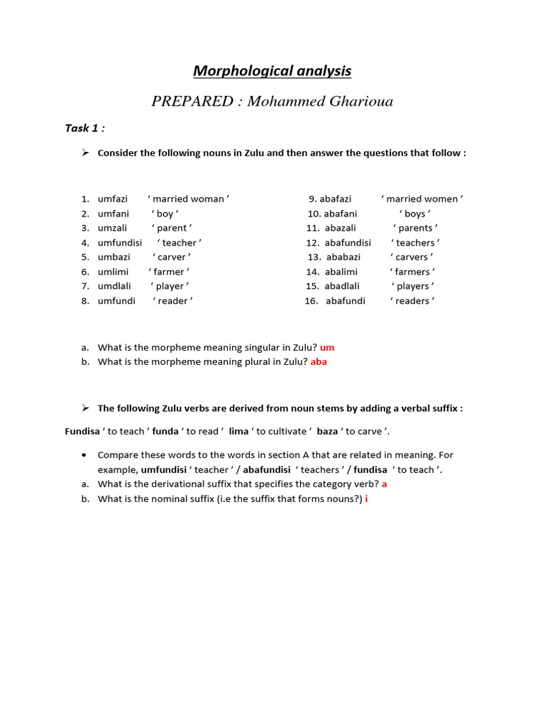 A practical exercises for morphological analysis with correction
