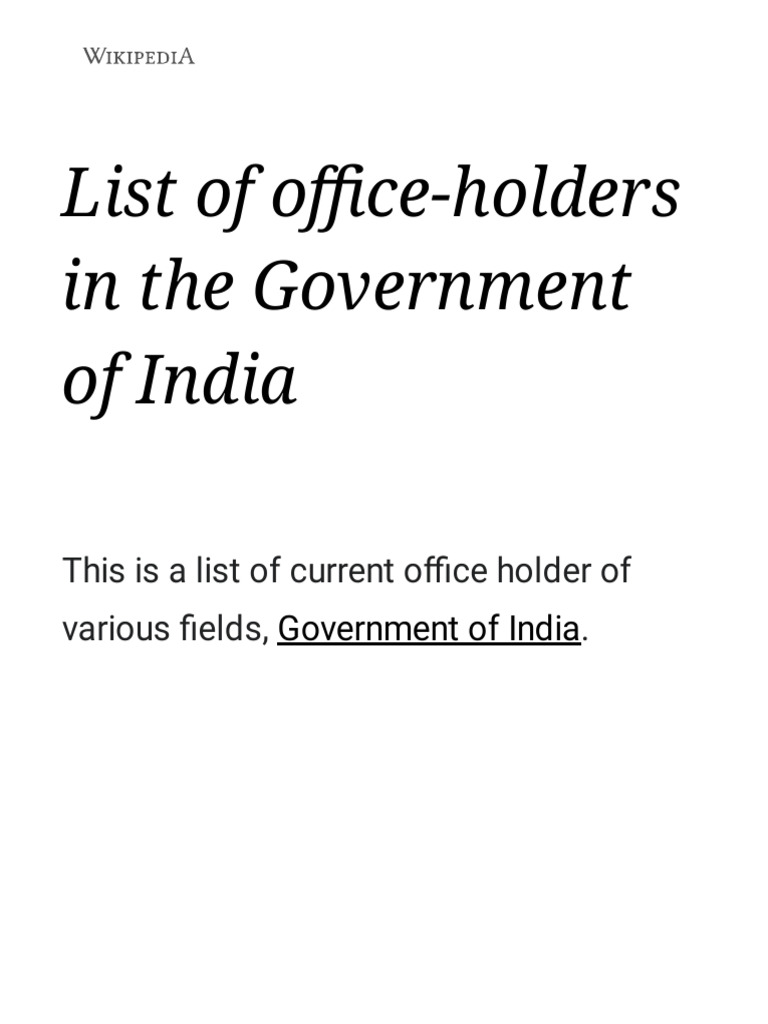 List of OfficeHolders in The Government of India Wikipedia PDF