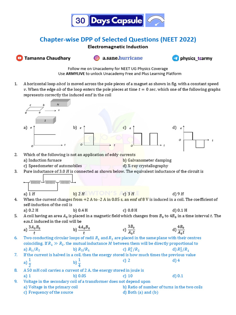 NEET 2022 Electromagnetic Induction DPP | PDF | Electromagnetic ...