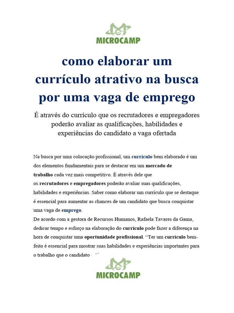 Como Elaborar Um Currículo Atrativo Na Busca Por Uma Vaga De Emprego