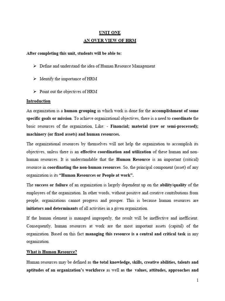 Chapter One For HRM | PDF | Human Resource Management | Human Resources