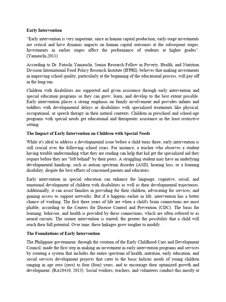 Importance of Early Intervention in Education | PDF | Special Education ...