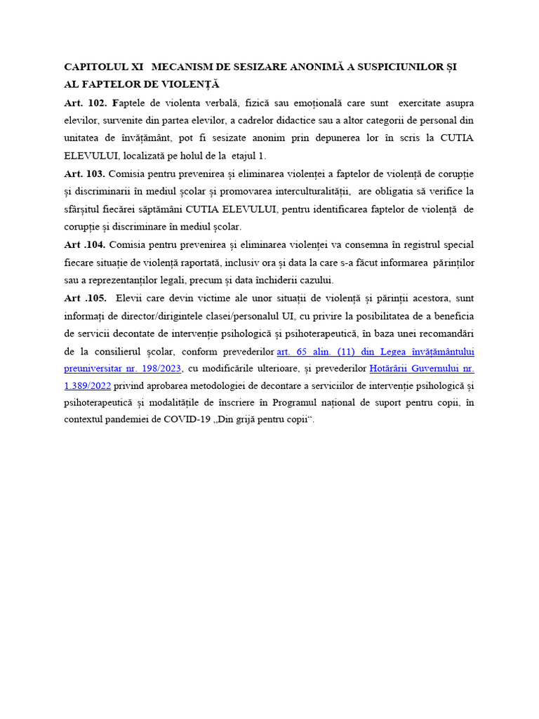 Capitolul Xi Mecanism de Sesizare Anonimă A Suspiciunilor Și Al ...