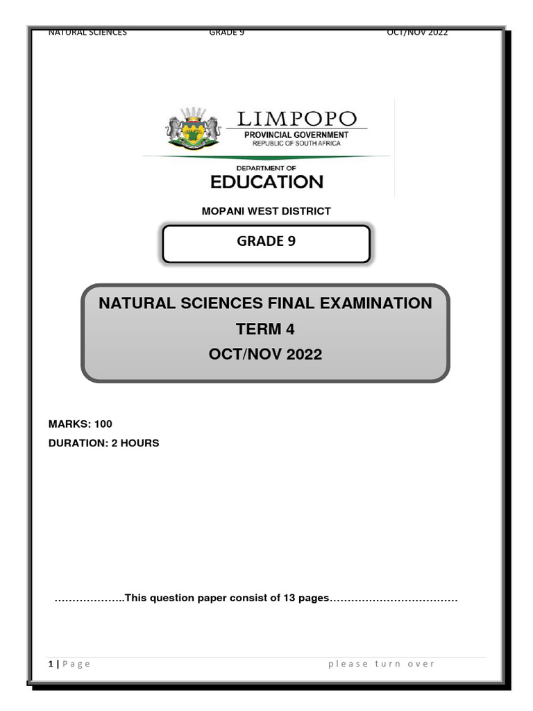 Grade 9 Natural Science Exam Paper Term 4 | PDF | Force | Atmosphere Of ...