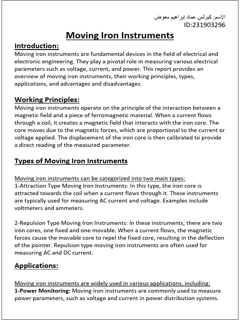 Report On Moving Iron Instruments | PDF | Voltage | Engineering
