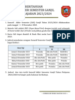 Pemberitahuan Pelaksanaan Sumatif Akhir Semester Ganjil 23 - 24