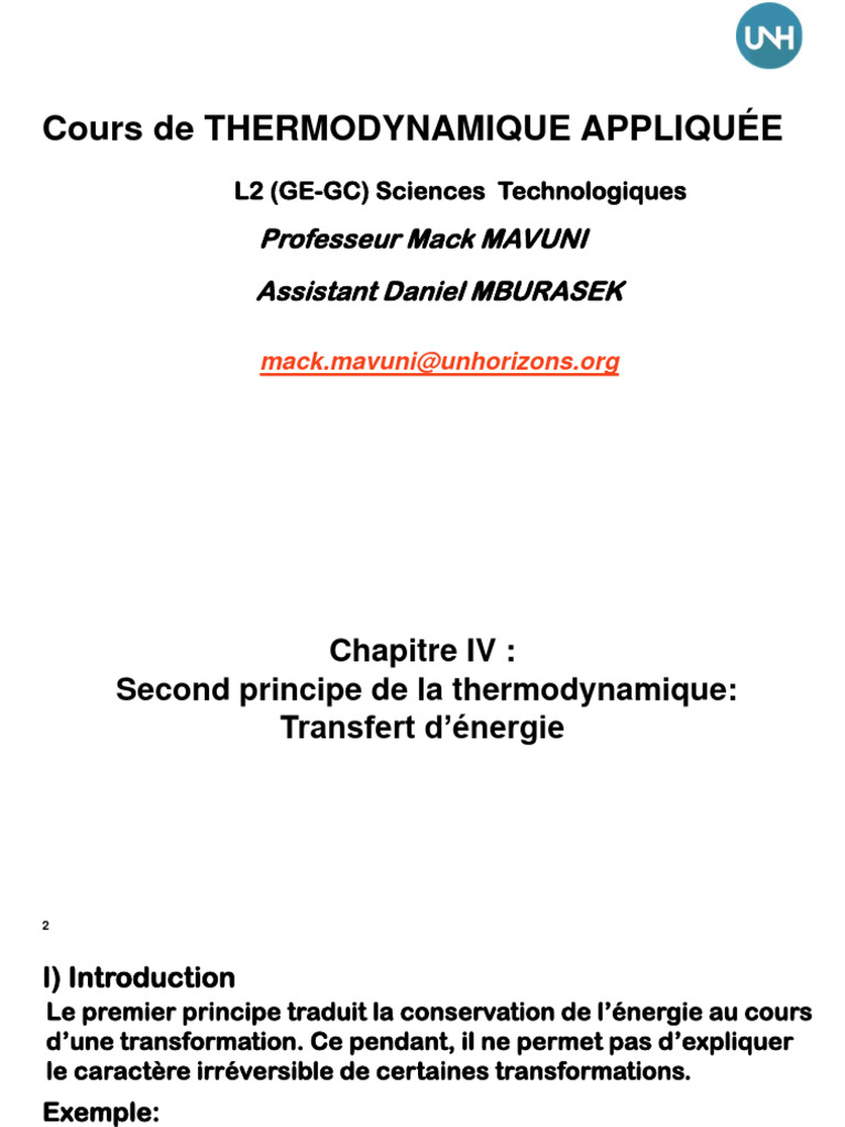 Second principe de la thermodynamique | PDF | Entropie | Thermodynamique