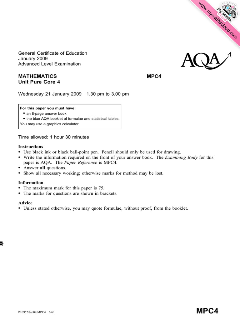 AQA A-Level Maths Exam Paper January 2009 | PDF | Polynomial | Mathematics