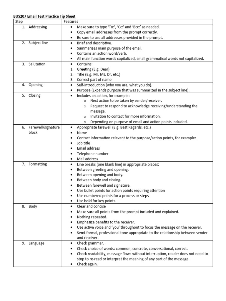 Email test tip sheet pdf word human communication