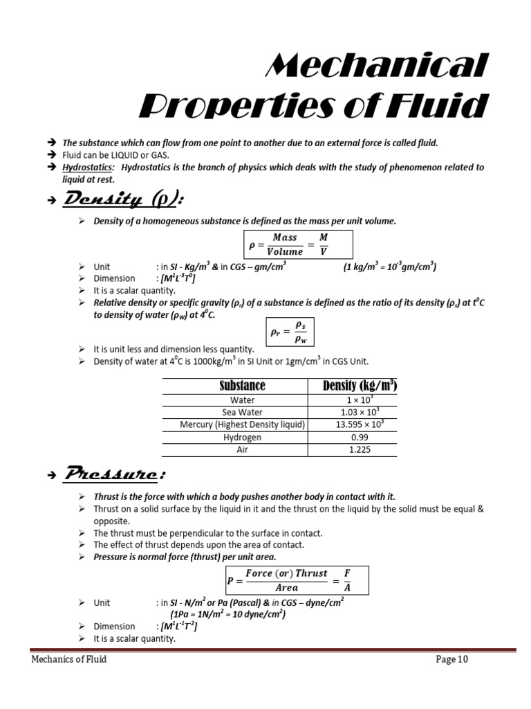 Hydrostatics1 PDF Surface Tension Pressure