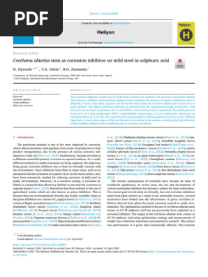 Oyewole et al 2021_Corchorus olitorius stem as corrosion inhibitor on mild steel in sulphuric acid