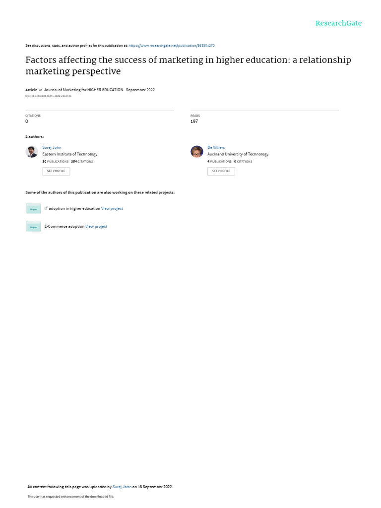 Marketing Success Factors in Higher Education | PDF | Marketing ...